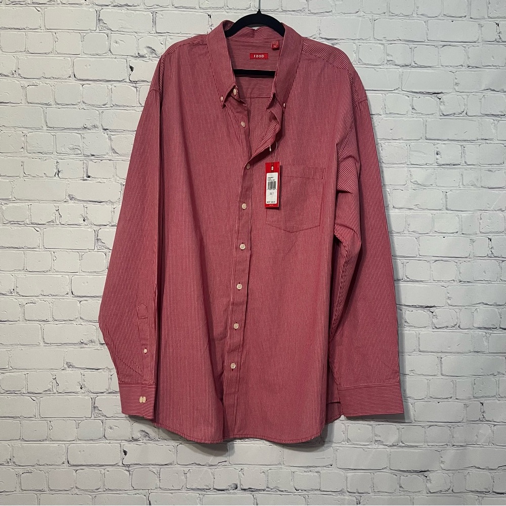 IZOD Men's Shirt LS Essential Woven Button Down Plaid Red White Size 3XLT NWT